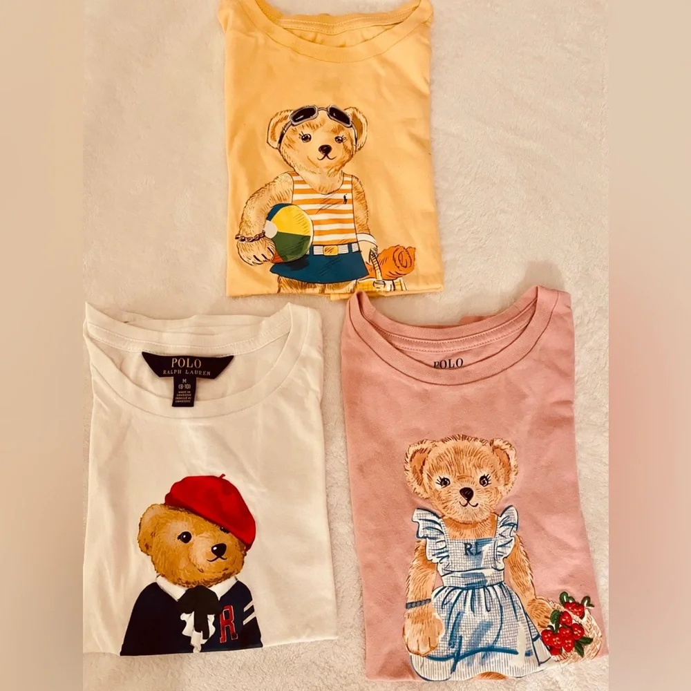 3 Polo Ralph Lauren Girls T-shirt Tops Polo Bear - (Size M 8/10) - Picture 3 of 12